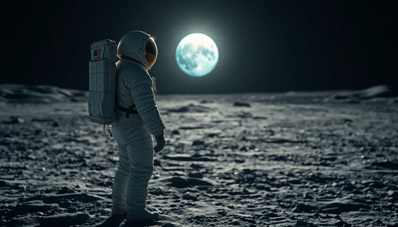 Astronaut on Lunar Surface with Earthrise