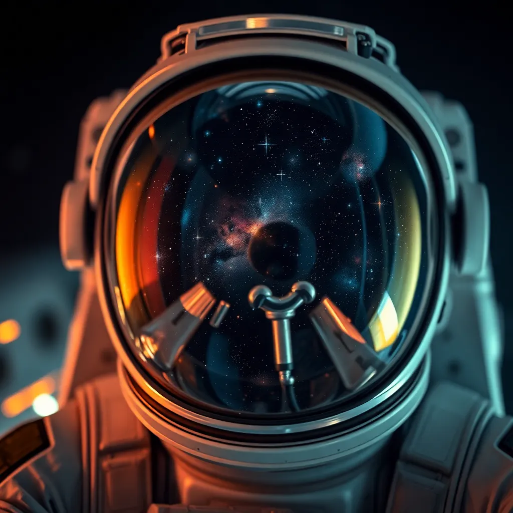 Close-Up of Astronaut Helmet with Earth Reflection