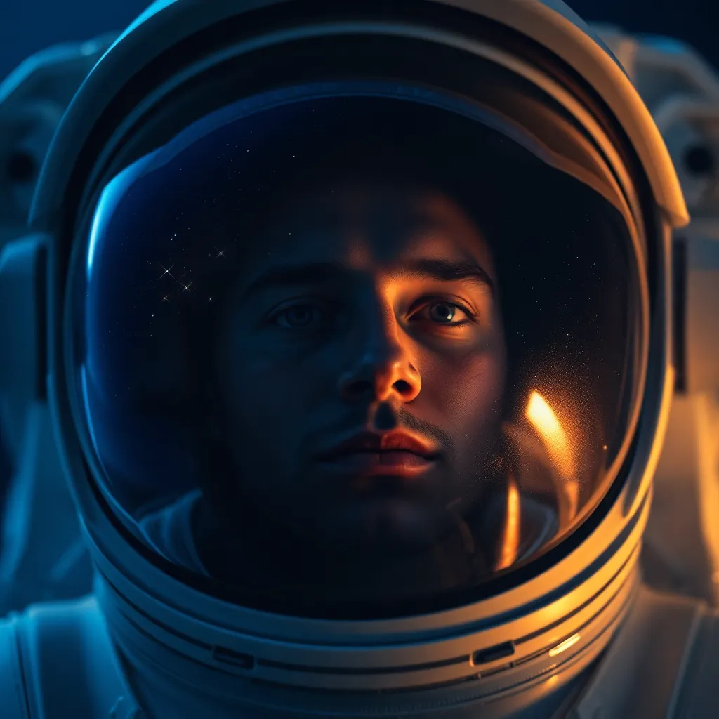 Close-Up of Astronaut's Helmet Reflecting Stars