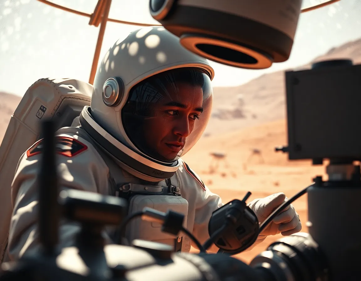 Astronaut Conducting Experiment on Mars