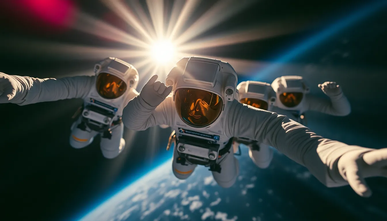 Astronauts Performing Spacewalk