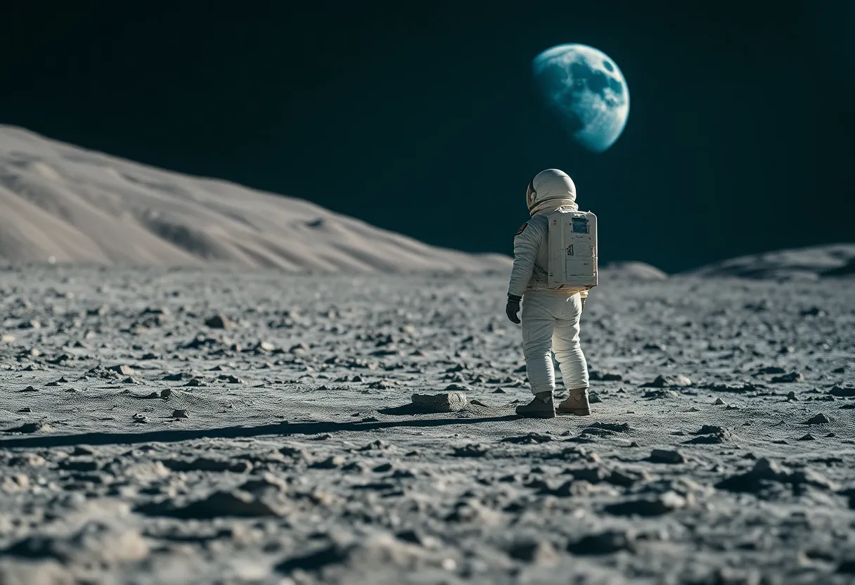 Astronaut Gazing at Earth from the Moon