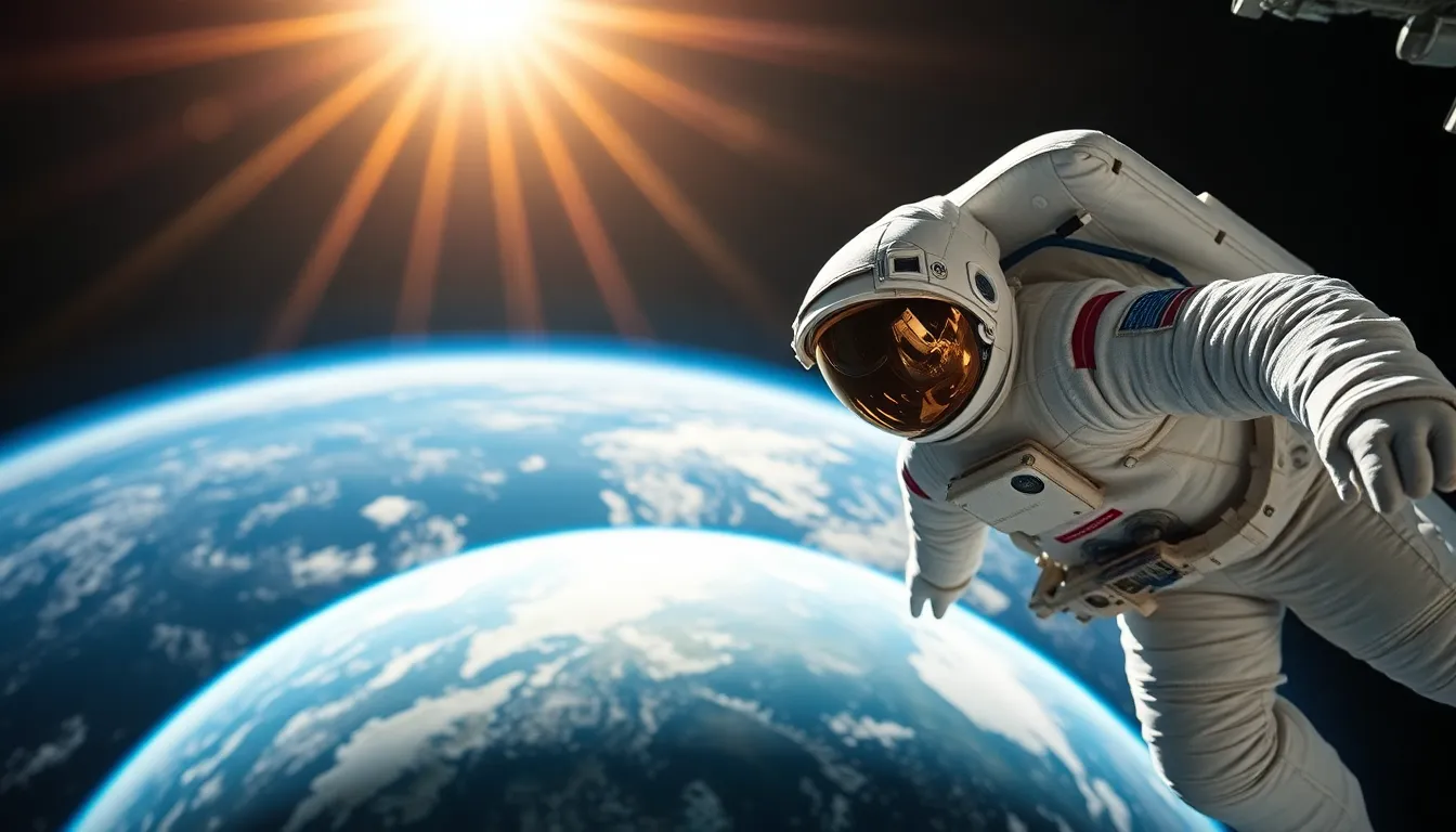 Astronaut Floating in Space with Earth Backdrop