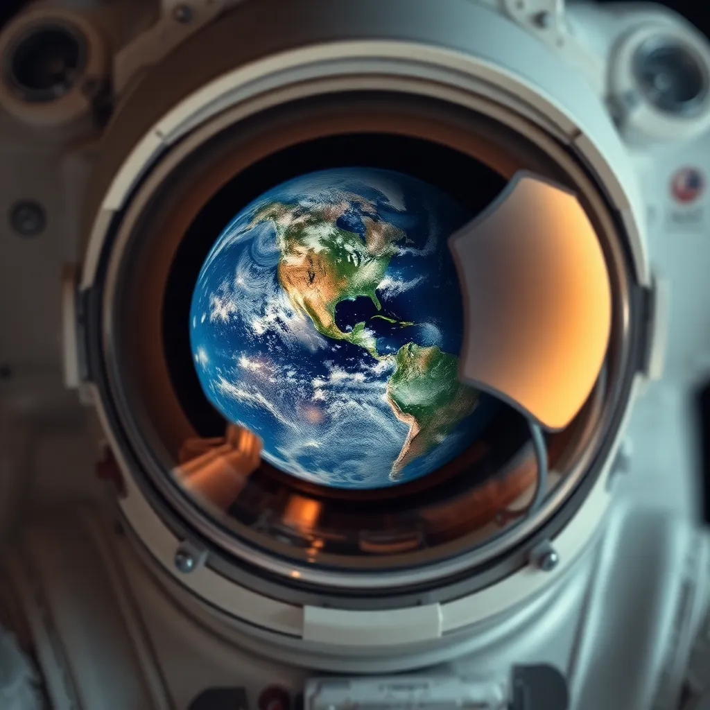 Astronaut Helmet Reflecting Earth