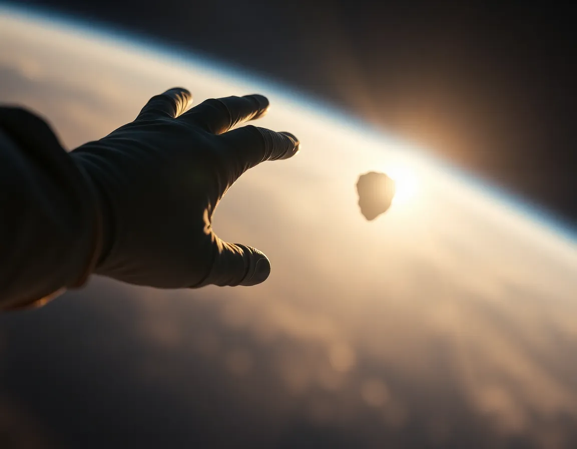 Astronaut Reaching for Meteorite in Zero Gravity