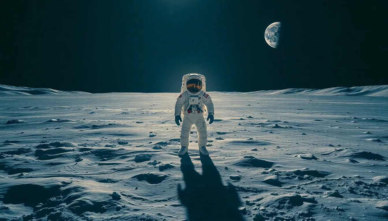 Astronaut on the Moon with Earth in View