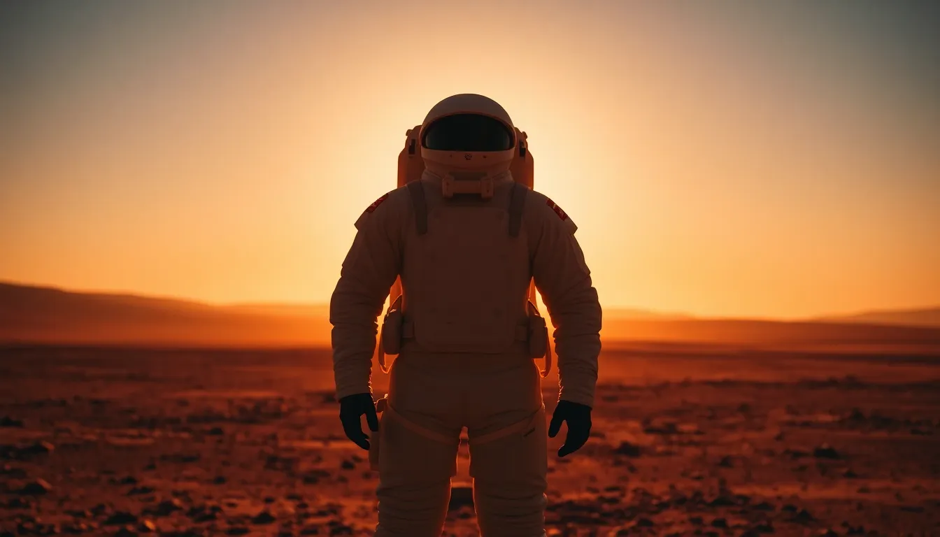 Astronaut Silhouette Against Martian Sunset