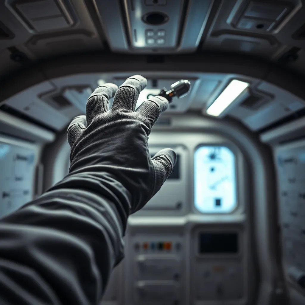 Close-Up of Astronaut Hand Reaching for Tool