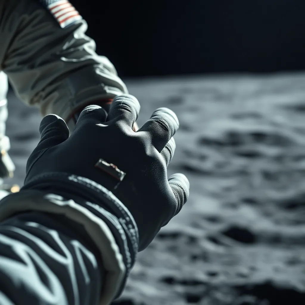 Astronaut Hand Reaching Toward Moon Surface