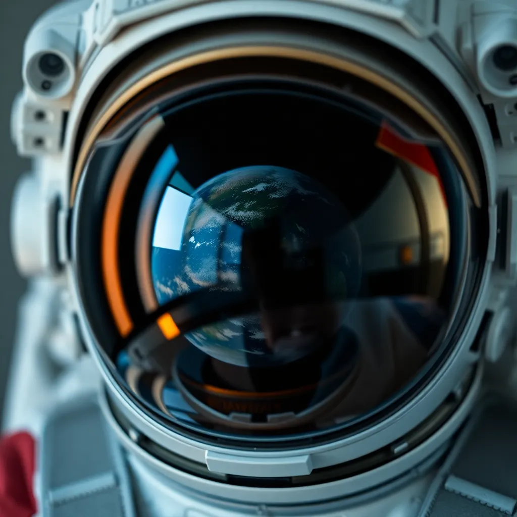 Close-Up of Astronaut Helmet Reflection