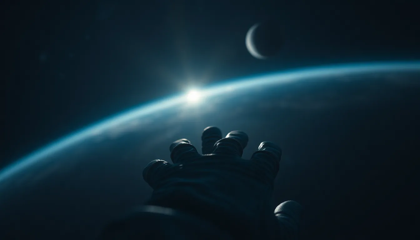 Astronaut's Glove Reaching for Celestial Body