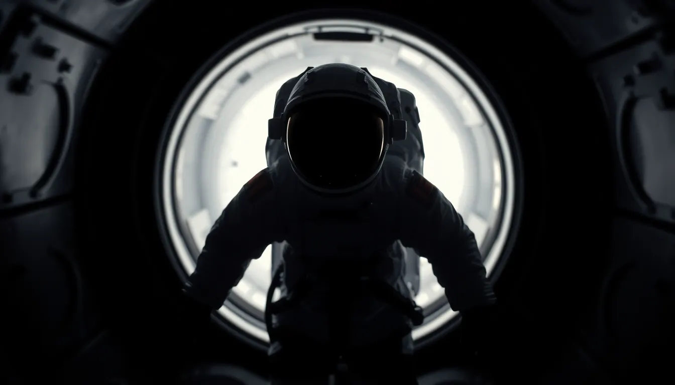 Astronaut Emerging from Space Shuttle This powerful image captures an astronaut as they emerge from a space shuttle hatch, silhouetted against the bright interior light. The dramatic high-contrast lighting creates intriguing shadows and highlights the details of the astronaut's suit. The dynamic composition leans into tension and excitement, while the creamy bokeh emphasizes the astronaut against the shuttle's busy environment. The stark color palette evokes anticipation, making it a captivating snapshot of human bravery in space exploration.