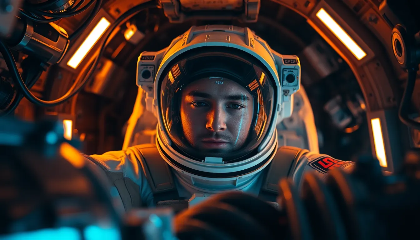 Astronaut Working Inside Space Habitat