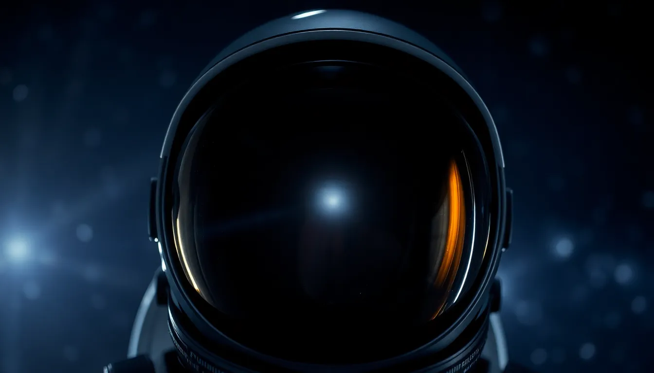 Close-Up of Astronaut Helmet Reflecting Cosmos
