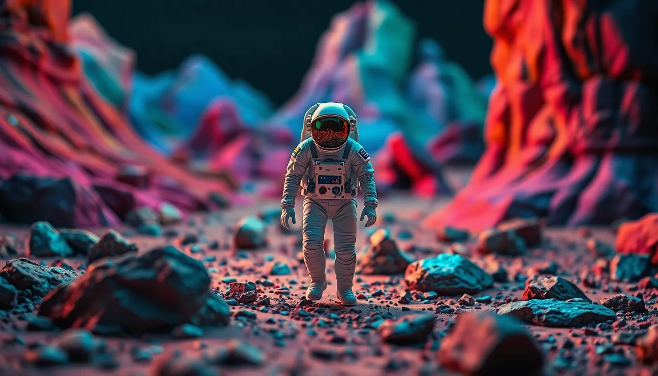 Astronaut on Colorful Alien Planet