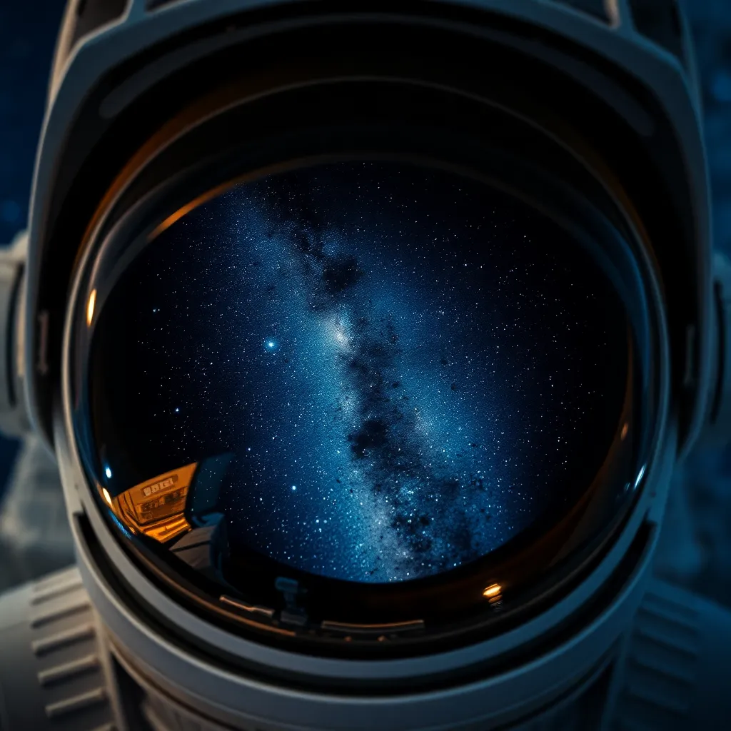 Close-Up of Astronaut's Helmet Reflecting Milky Way