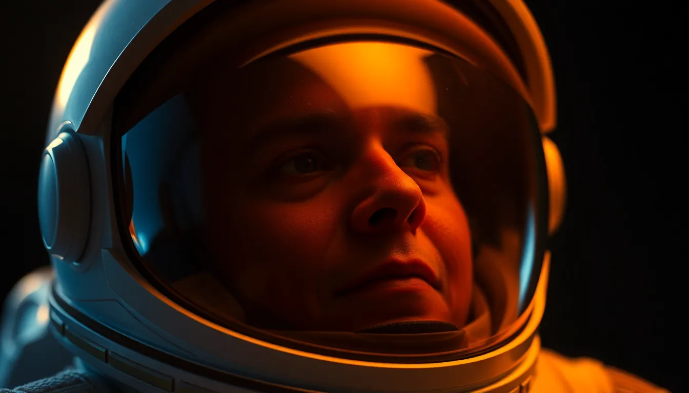 Close-Up of Astronaut's Helmet Reflecting Space