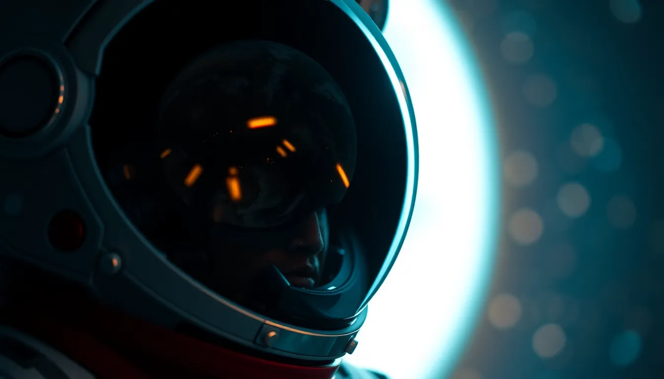 Close-Up of Astronaut's Visor Reflecting Earth