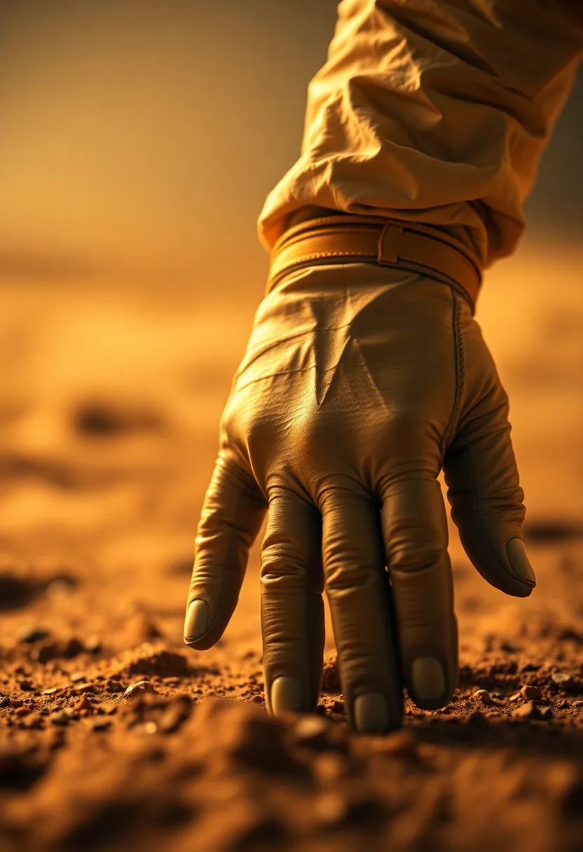Astronaut's Hand Touching Alien Planet Surface