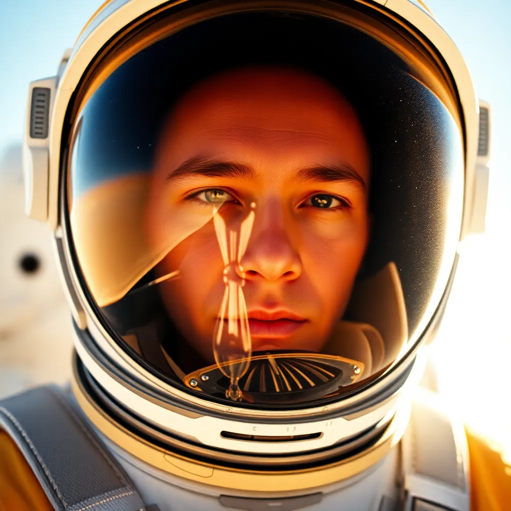 Close-Up of Astronaut's Helmet Reflecting Stars