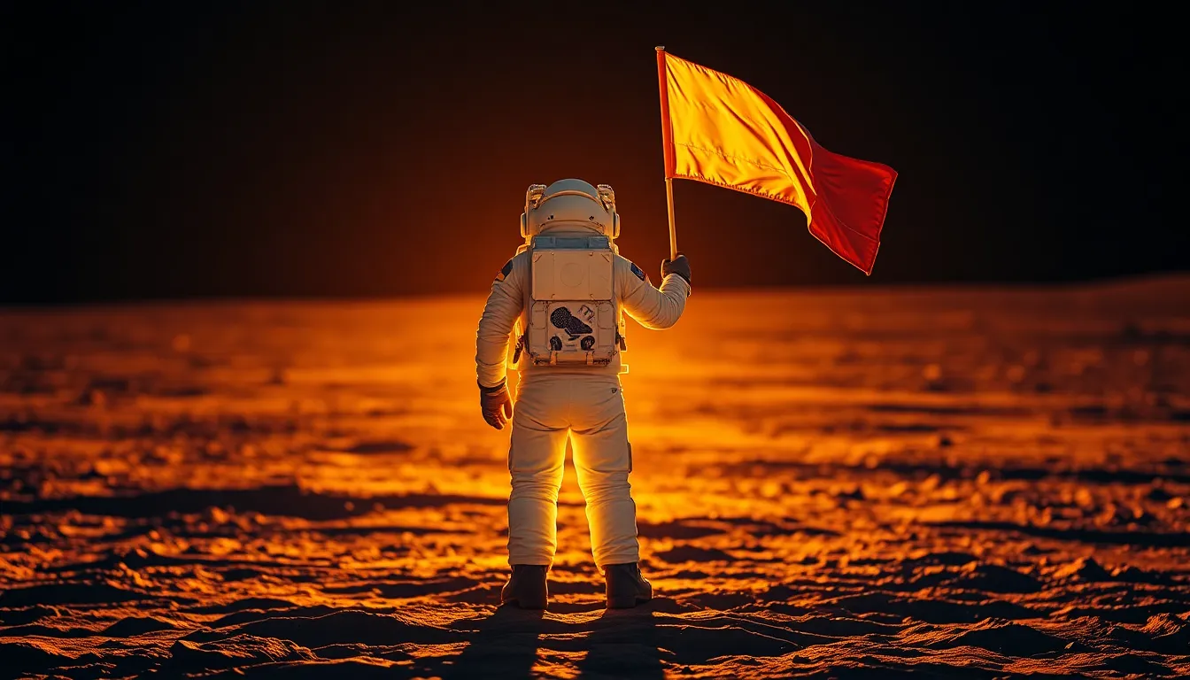 Astronaut Planting Flag on Moon