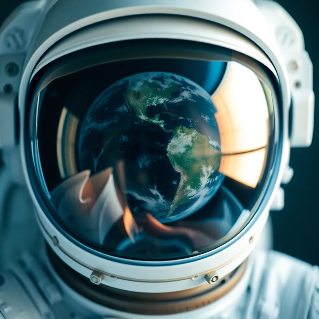 Astronaut Helmet Reflecting Earth