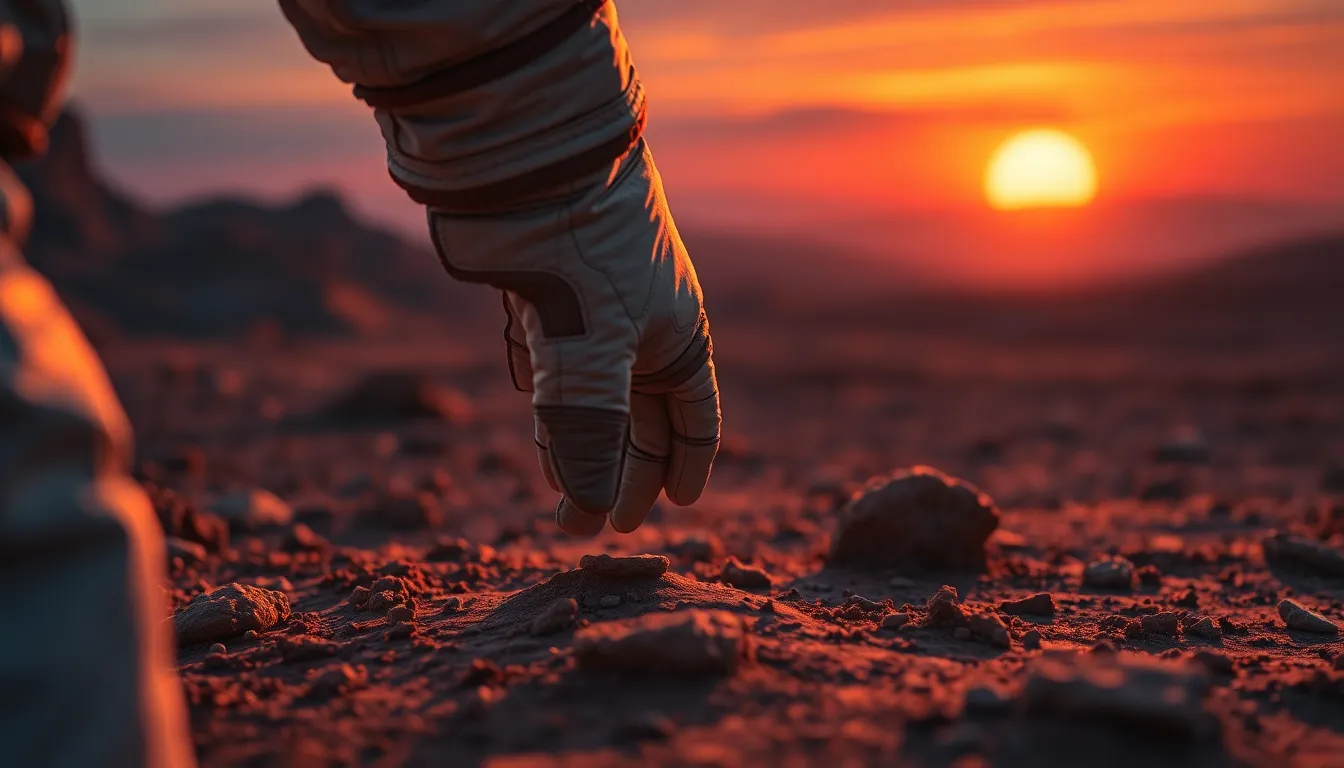 Astronaut Adjusting Equipment Inside Spacecraft An astronaut's hand delicately adjusts sophisticated equipment inside a spacecraft, highlighting the detail of the textured suit and the precision of the technology. Soft overhead lighting casts a gentle glow, enhancing the cool grays and whites of the environment. The foreground is sharply in focus, while the background subtly blurs away, emphasizing the intricate action at hand. This image invites viewers into the meticulous world of space exploration and technology.
