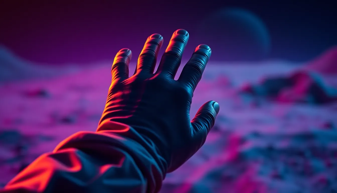 Astronaut Touching Surface of Alien Planet