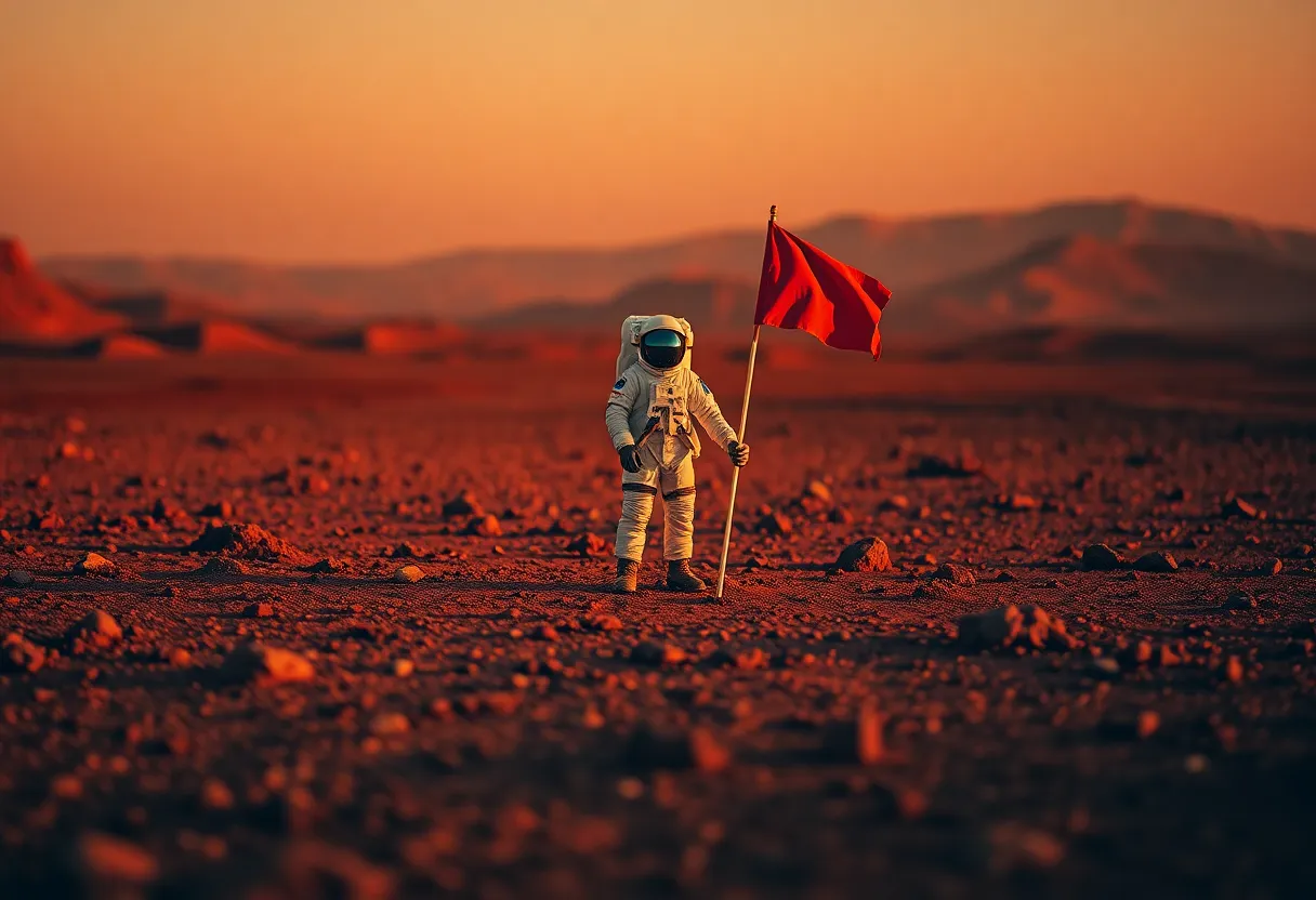 Astronaut Planting Flag on Mars
