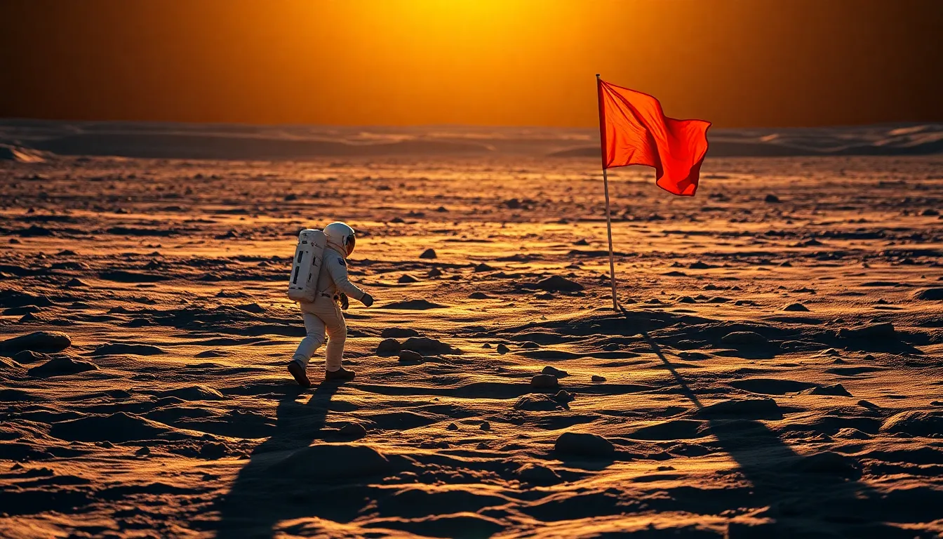 Astronaut Planting Flag on Lunar Surface
