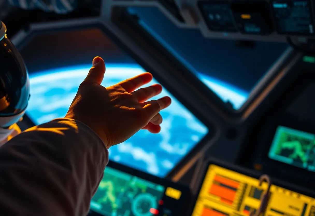 Astronaut Interacting with Spacecraft Controls