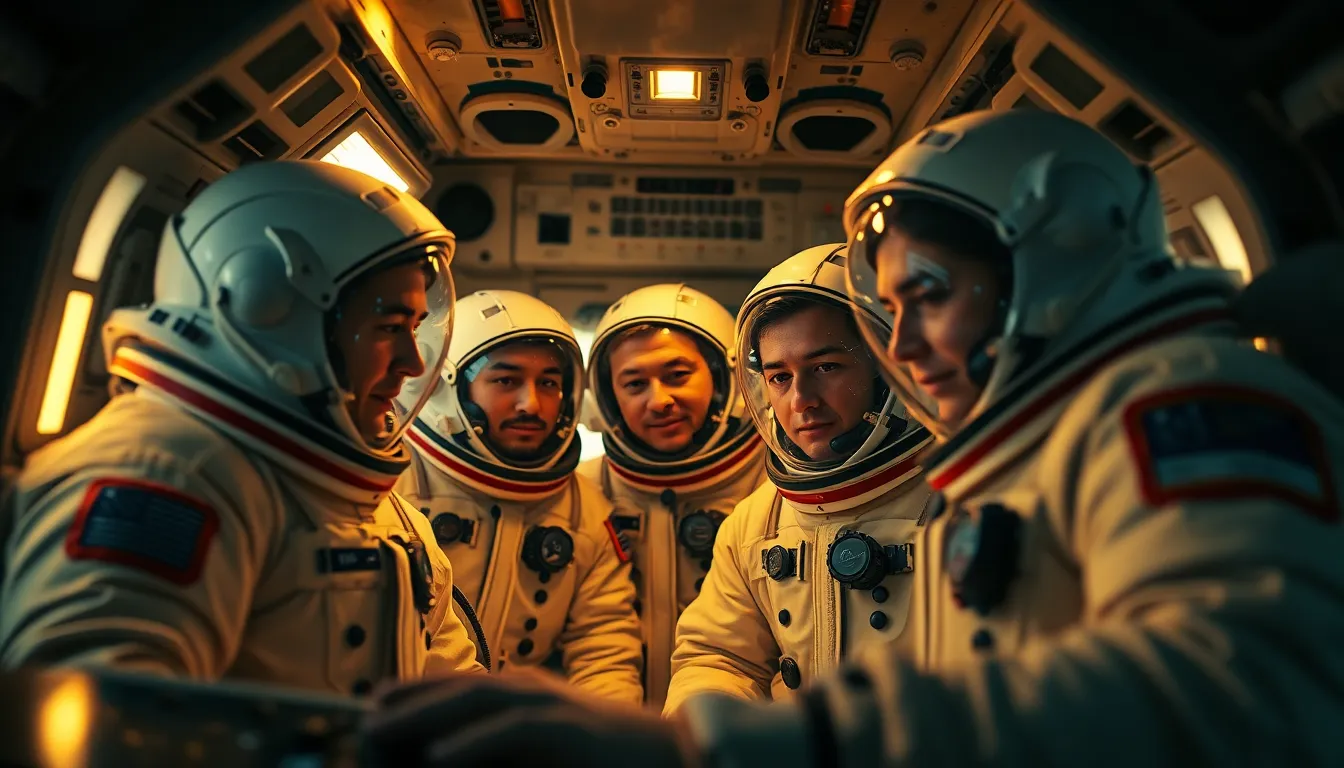 Team of Astronauts Inside Spacecraft