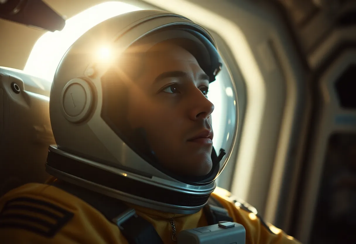 Astronaut Navigating Asteroid Field This captivating image portrays an astronaut navigating a dynamic asteroid field, with ambient light from a nearby star casting soft shadows on the intricate details of their suit. The shallow depth of field creates a dreamy atmosphere, emphasizing the astronaut's figure while softly blurring the rugged terrain of asteroids nearby. The warm tones, influenced by Kodak Portra 400, enhance the realism and emotional depth. Foreground asteroids frame the composition, adding dramatic perspective that immerses viewers in a thrilling cosmic adventure.