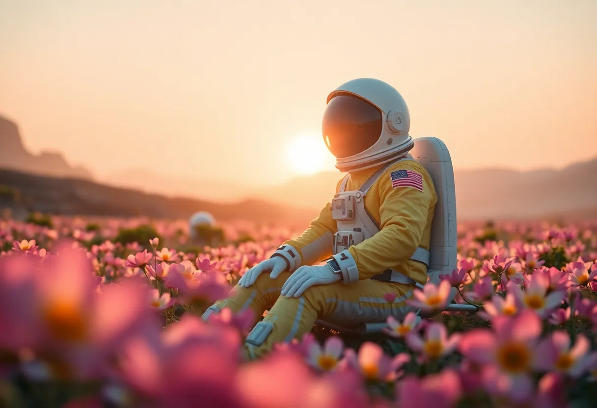 Astronaut in Alien Floral Landscape