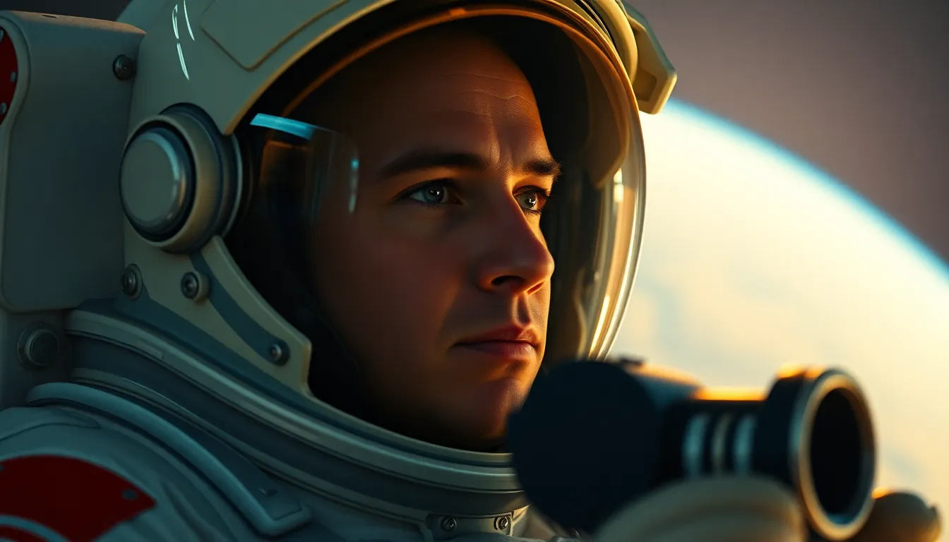 Astronaut Observing Distant Planet Through Telescope
