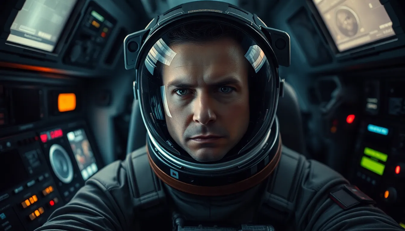 Astronaut on Alien Landscape Under Starry Sky An astronaut stands proudly on the surface of an alien world, surrounded by rugged mountains and an expansive star-filled sky. Ethereal moonlight casts a serene glow over the desaturated earth tones of the landscape, creating a dreamlike atmosphere. The composition follows the golden ratio, placing the astronaut beautifully in the scene while capturing the grandeur of their surroundings. This image encapsulates the spirit of exploration and the possibility of new worlds.