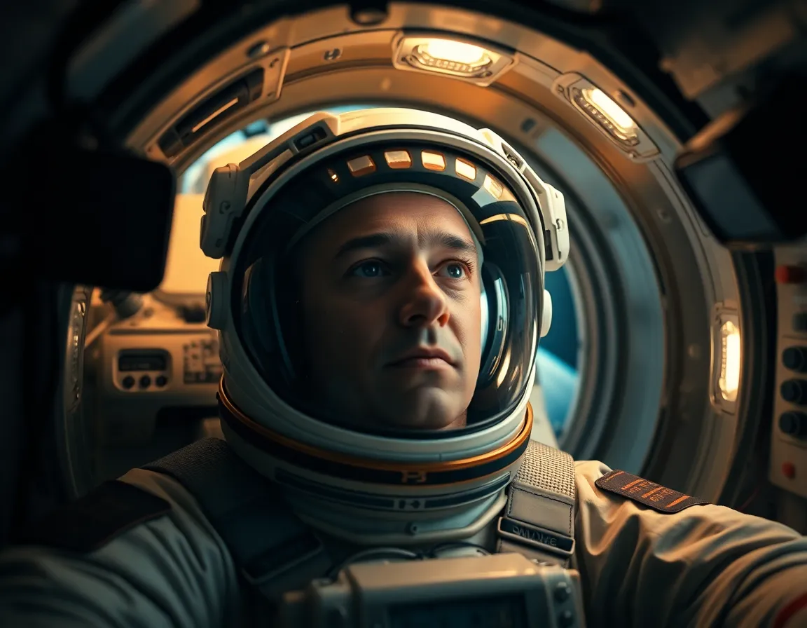 Astronaut Communicating from Space Capsule