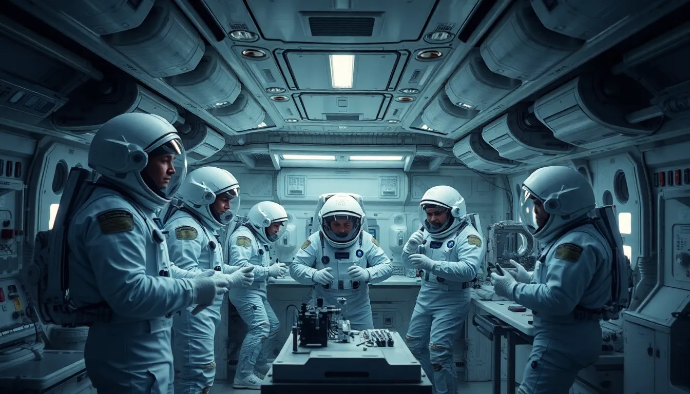 Astronauts in Science Lab Aboard Spacecraft