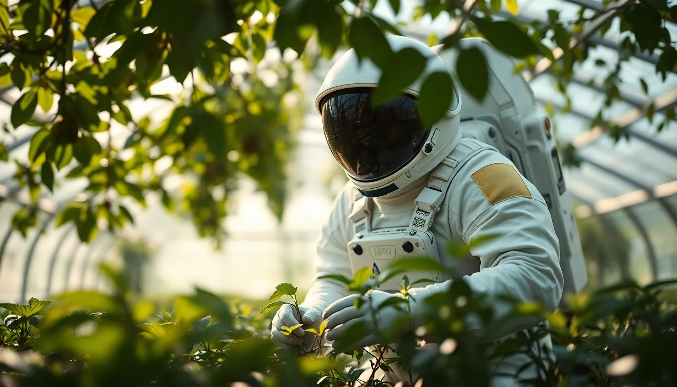 Astronaut in Space Greenhouse