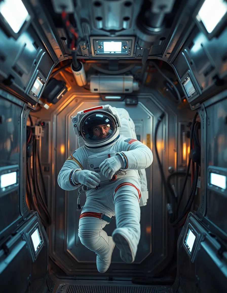 Astronaut in Contemplation Inside Spacecraft