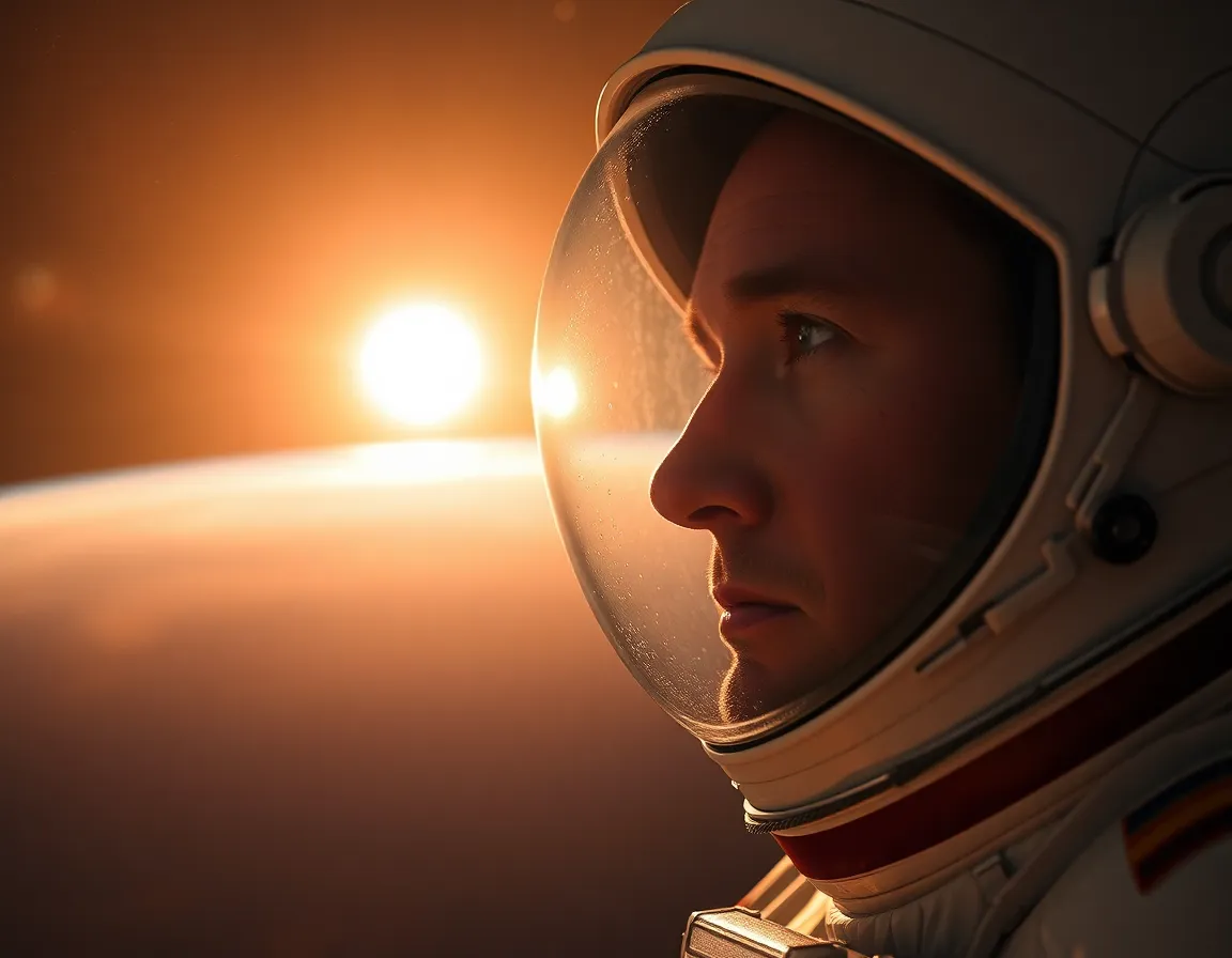 Astronaut Contemplating Space at Dusk