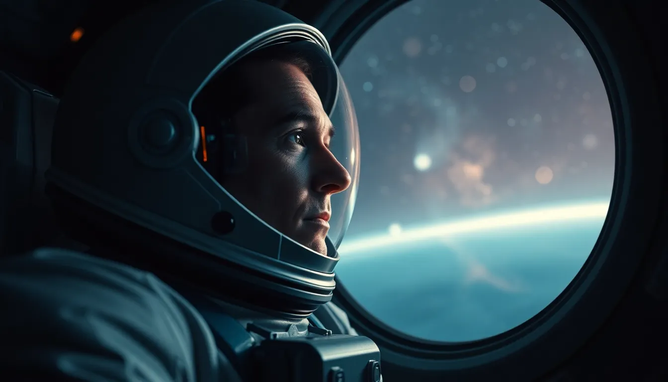 Astronaut Gazing Out at Stars from Spaceship