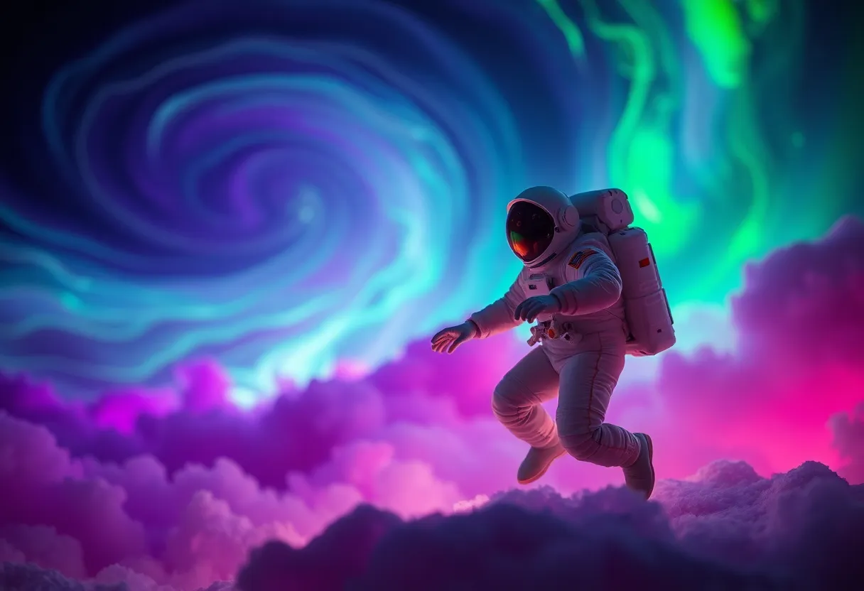 Dynamic Astronaut in Cosmic Clouds