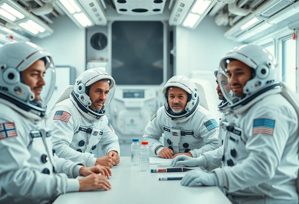 Astronauts Collaborating in Space Station Research Lab