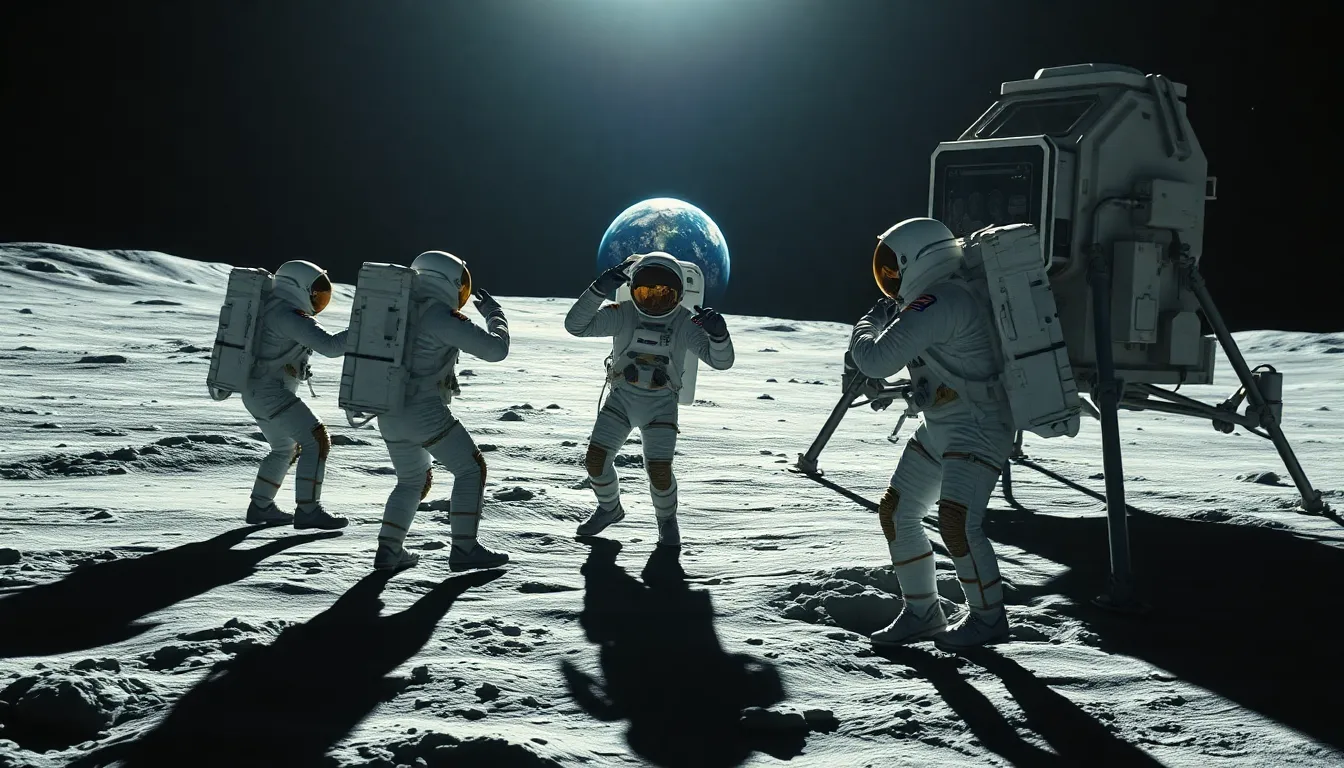 Astronauts Conducting Spacewalk on the Moon