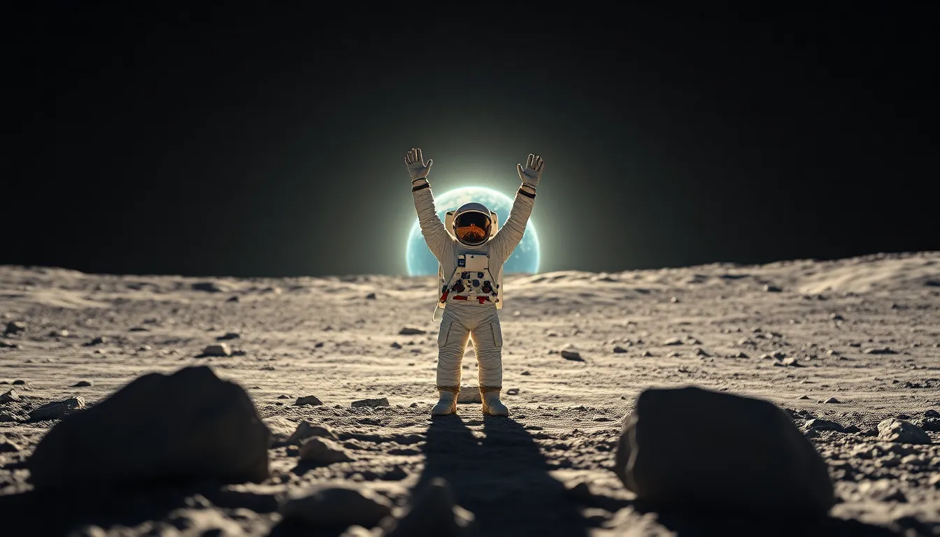 Astronaut Celebrating on Lunar Surface