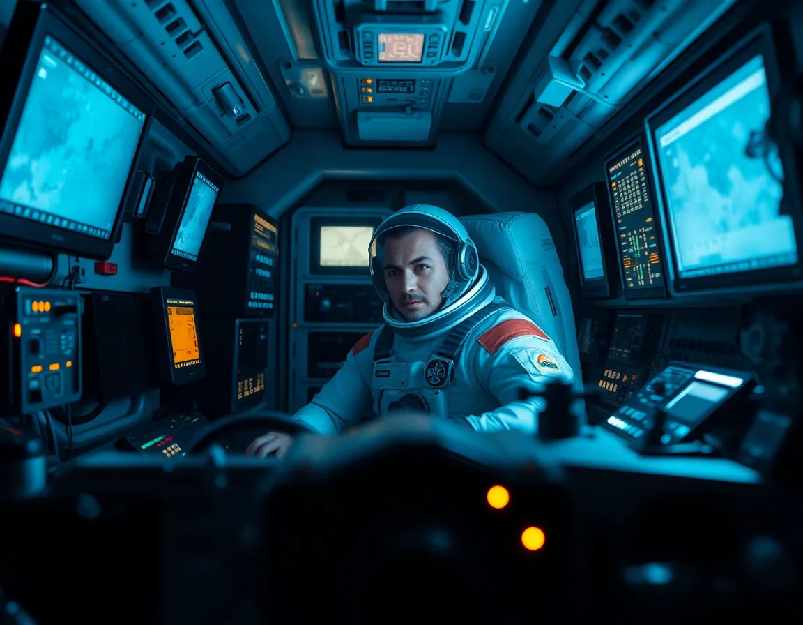 Astronaut Working in Spacecraft Control Room