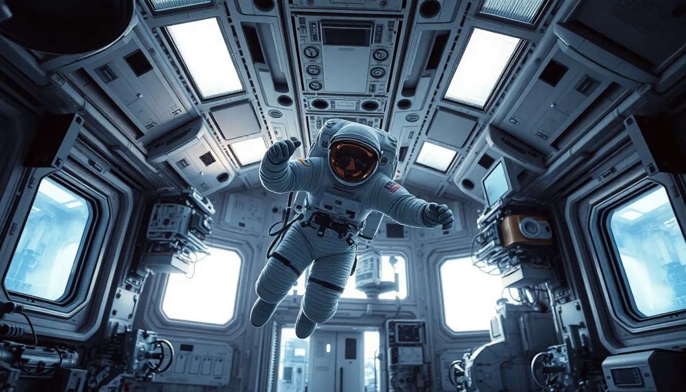 Astronaut Working in Space Station