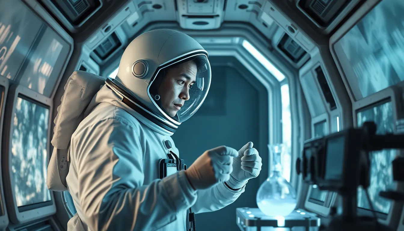 Astronaut Conducting Experiments in Space Station