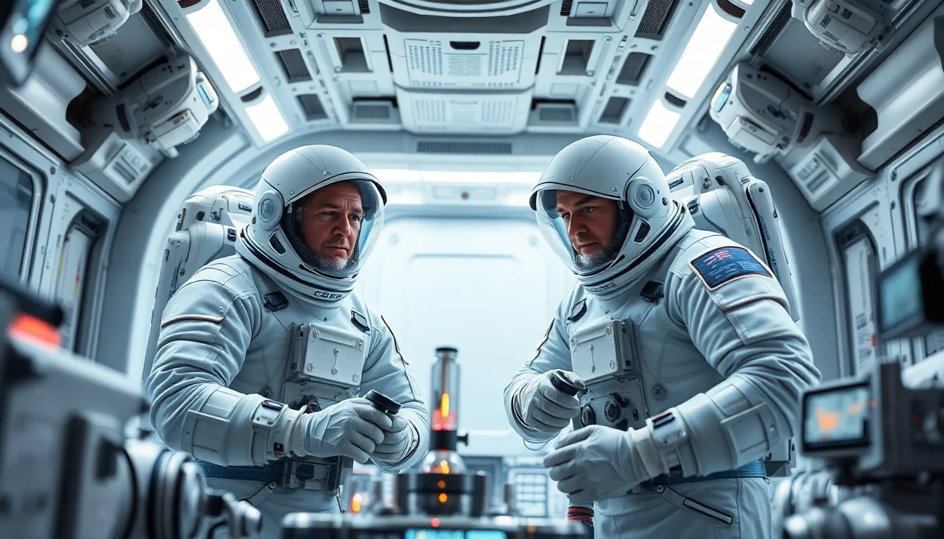 Astronauts Collaborating in Space Station